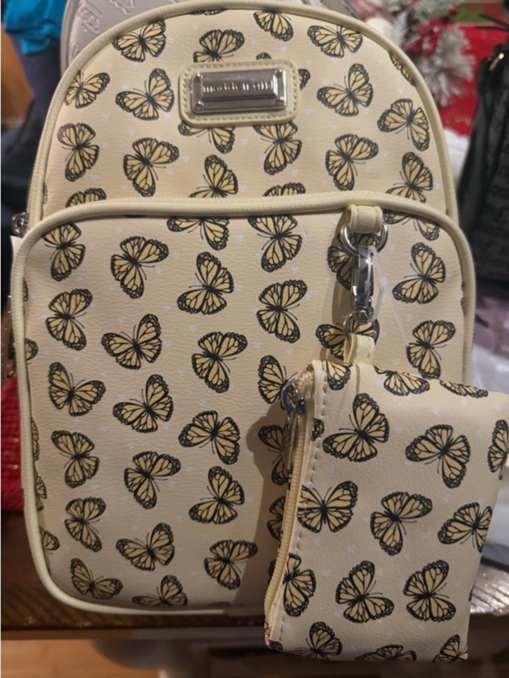 Madden Girl Yellow Butterfly Mini Backpack with Matching Pouch - Picture 4 of 4